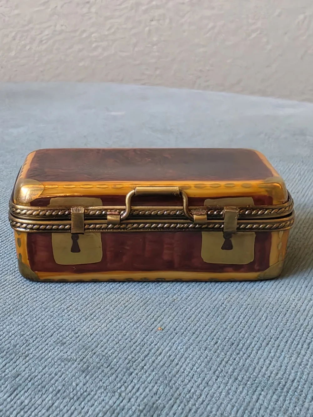 Limoges France Hand Painted Porcelain Suitcase Trunk Trinket Box